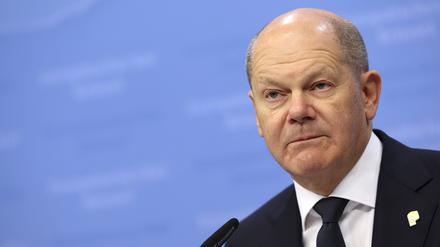 Bundeskanzler Olaf Scholz (SPD), bei einer Pressekonferenz auf einem EU-Gipfel.