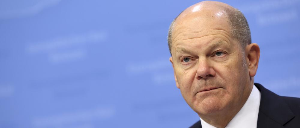 Bundeskanzler Olaf Scholz (SPD), bei einer Pressekonferenz auf einem EU-Gipfel.