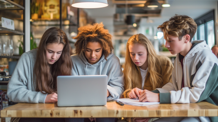 Gruppenbild, gefertigt von der Künstlichen Intelligenz „Midjourney“. Es soll den Teilnehmer:innen vermitteln, wie solche Bilder entstehen – und wie man sie von echten Fotos unterscheiden kann.