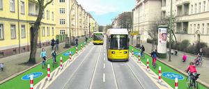 Ostbeilage Plan der Senatsverkehrsverwaltung für die Siegfriedstraße aus. Simulation: Changing Cities