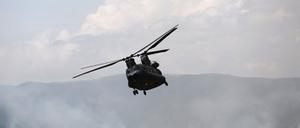 Italian army CH-47 Chinook helicopter takes part of the "Enhanced Vigilance Activity - 23" military drill, as Italy holds the leadership over NATO's battle group in Bulgaria, at Novo Selo military grounds, Bulgaria, July 5, 2023. Some 1,100 personnel from Bulgaria, Italy, Greece, Albania, North Macedonia, and Montenegro participate in the exercise. REUTERS/Stoyan Nenov