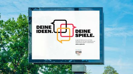 Der DOSB duzt. Eine Illustration zeigt ein Plakat der Kampagne „Deine Ideen. Deine Spiele.“ 
