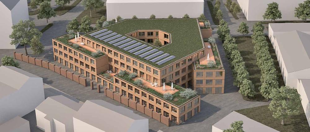 Gewerbe- und Büroräume sollen an der Behlertstraße 3a entstehen. Die alte Mauer davor soll bleiben.