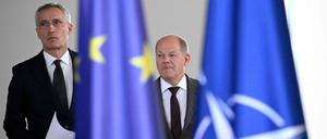 Bundeskanzler Scholz bei einem Termin mit Nato-Generalsekretär Stoltenberg Mitte Juni.