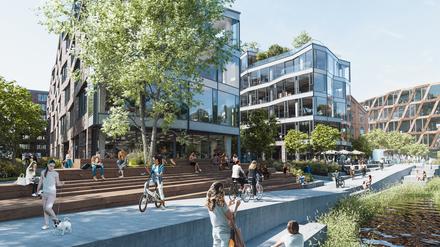 In der Franklinstraße 8 werden zwei alte Hallen abgerissen und durch diesen Neubau mit dem Namen „Glance“ ersetzt. 