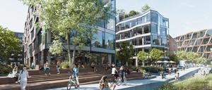 In der Franklinstraße 8 werden zwei alte Hallen abgerissen und durch diesen Neubau mit dem Namen „Glance“ ersetzt. 