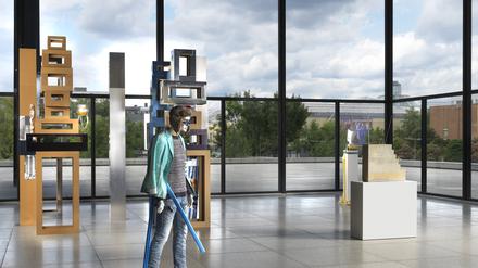 Ausstellungsansicht „Isa Genzken. 75/75“ mit Arbeiten wie „Schauspieler II“, „Leonardo“ und „Nofretete“.