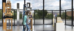 Ausstellungsansicht „Isa Genzken. 75/75“ mit Arbeiten wie „Schauspieler II“, „Leonardo“ und „Nofretete“.