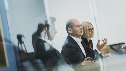 Olaf Scholz (SPD), Bundeskanzler, aufgenommen im Rahmen einer Bundespressekonferenz zu aktuellen Themen der Innen- und Aussenpolitik. Berlin, 14.07.2023.
