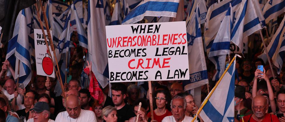 Demonstranten in Tel Aviv, Israel. 