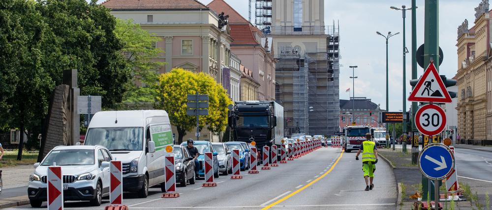 Baustelle in der Breiten Straße in Potsdam zu Beginn der Woche.