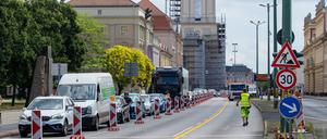 Baustelle in der Breiten Straße in Potsdam zu Beginn der Woche.