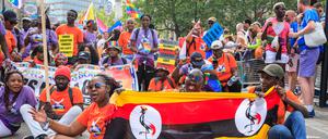 Auch in europäischen Städten gab es Proteste gegen das drakonische Gesetz in Uganda, wie hier in London.