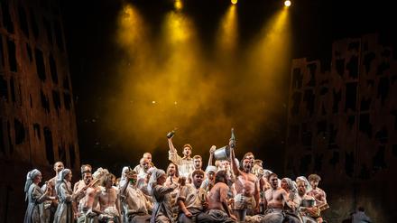 Szene aus der Aufführung von Richard Wagners Oper „Der fliegende Holländer“ auf der Waldbühne Sopot. 