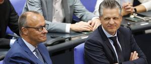Friedrich Merz und Thorsten Frei in der 112. Sitzung des Deutschen Bundestages im Reichstagsgebäude (Archivbild)