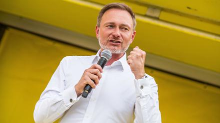Finanzminister Christian Lindner am 9. Juli in München bei einer Wahlkampfveranstaltung der FDP.