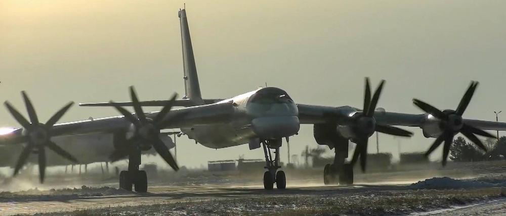 Ein Tupolew-Tu-95MS-Langstreckenbomber der russischen Luftfahrflotte.