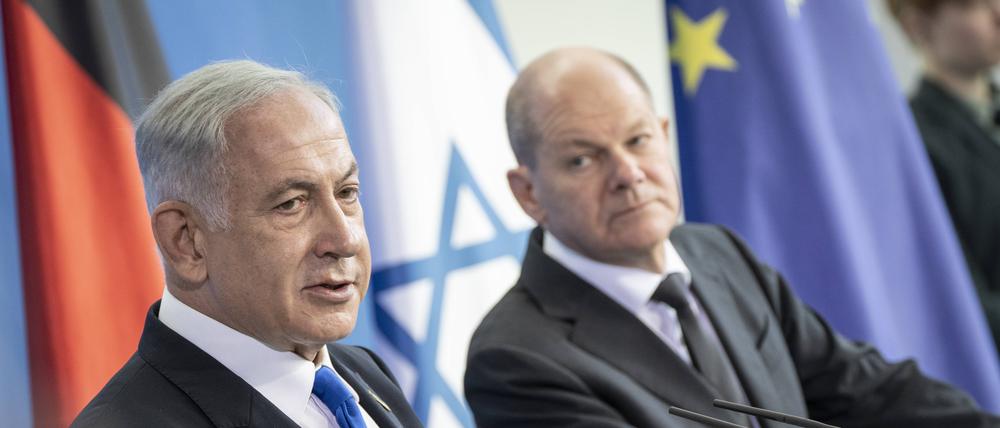 Israels Ministerpräsident Benjamin Netanjahu und Bundeskanzler Olaf Scholz im März im Kanzleramt. 