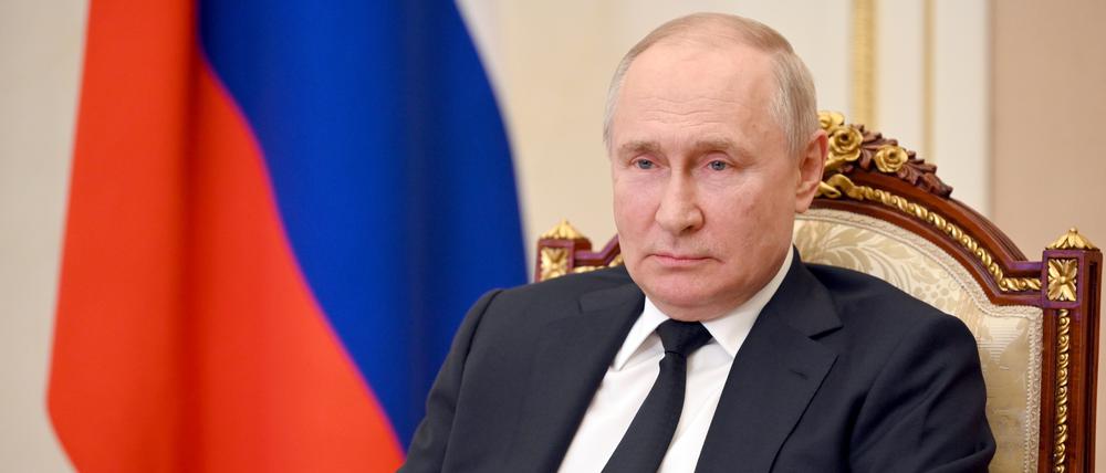 Putin bei einer virtuellen Pressekonferenz.