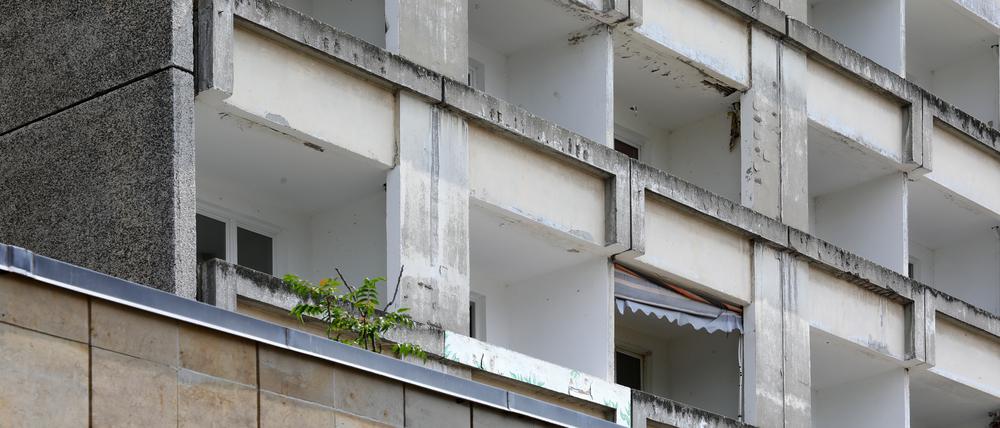 Der Wohnblock „Staudenhof“ in Potsdam steht vor dem Abriss.