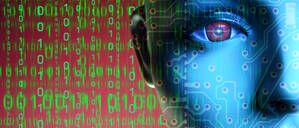 FOTOMONTAGE, Künstliche Frauenfigur mit Computercode, Symbolfoto künstliche Intelligenz *** PHOTOMONTAGE, artificial woman figure with computer code, artificial intelligence symbol photo FOTOMONTAGE, Künstliche Frauenfigur mit Computercode, Symbolfoto künstliche Intelligenz