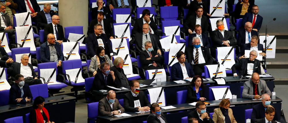 Die AfD-Fraktion im Bundestag - hier bei ihren Protesten gegen Corona-Maßnahmen im Jahr 2020.