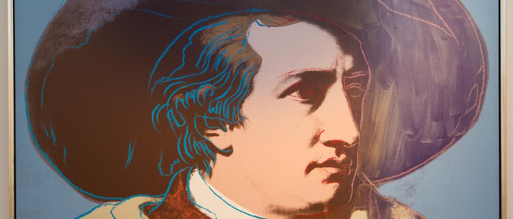 Andy Warhol verfremdete zahlreiche Porträts von Prominenten, zu diesen grafischen Serien in unterschiedlicher Farbgebung gehört auch sein „Goethe“ von 1982.