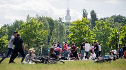 Menschen grillen und genießen das warme Wetter im Volkspark Friedrichshain. +++ dpa-Bildfunk +++
grill0809