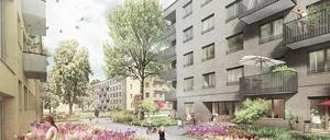 So sollen die nachverdichteten Gesobau-Innenhöfe in der Kavalierstraße am Schlosspark Schönhausen aussehen.