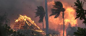 Die Kirche Waiola Church in Lahaina stehen in Flammen.