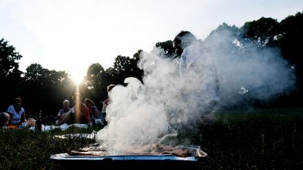 Grillen an einem Sommerabend im Clara-Zetkin-Park in Leipzig