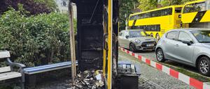 Ein Brandanschlag hat die Bücherbox nahe dem Mahnmal Gleis 17 am Bahnhof Grunewald zerstört.