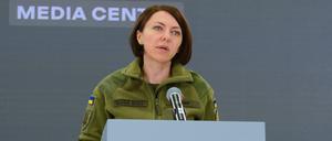 January 12, 2023, Kyiv, Ukraine: Hanna Malyar, Deputy Minister of Defense of Ukraine at a briefing of representatives of the Security and Defense Forces of Ukraine regarding operational information on the front of the Russian-Ukrainian war. The command of the armed forces of the Russian Federation continues to increase the combined grouping of troops on the territory of Ukraine: it moves the mobilized from the training grounds of Belarus and Russia to the area of hostilities and border areas. Deputy Minister of Defense of Ukraine Hanna Malyar stated this at a briefing of representatives of the Security and Defense Forces of Ukraine at the Military Media Center. Kyiv Ukraine - ZUMAs197 20230112_zaa_s197_049 Copyright: xAleksandrxGusevx