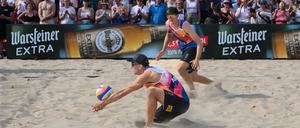 Robin Sowa (vorne) und sein Partner Lukas Pfretzschner bei der GBT in Berlin. Am Ende holte sich das Duo vor vollem Haus den Titel.