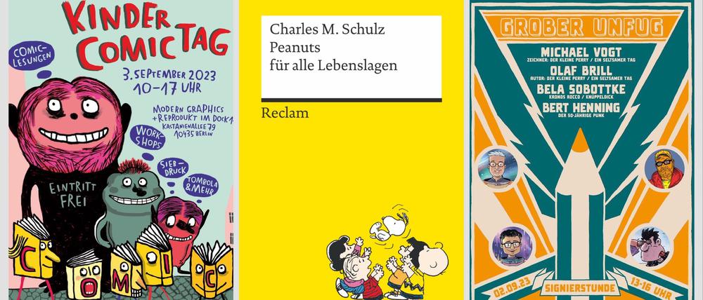 Poster und Buchcover zu einigen der im Herbst 2023 stattfindenden Comic-Events.