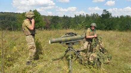 Ukrainische Soldaten am 17. August beim Militärtraining.