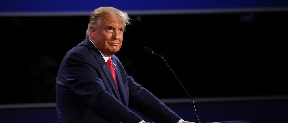 (FILES) US President Donald Trump speaks during the final presidential debate at Belmont University in Nashville, Tennessee, on October 22, 2020. Donald Trump said on August 20, 2023 that he will skip this week's first Republican presidential debate, arguing that Americans know him well and there is no need for a public showdown with his rivals for the White House. (Photo by Brendan Smialowski / AFP)