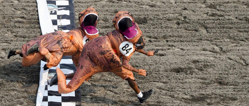 Mehr als 200 Menschen in aufblasbaren Dinosaurier-Kostümen sind bei einem Wettbewerb im US-Bundesstaat Washington um die Wette gerannt.