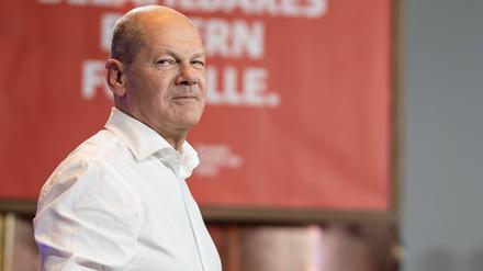 Olaf Scholz bei einer Townhall-Diskussion in Bayern.