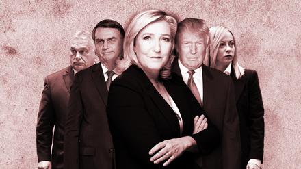 Victor Orbán, Jair Bolsonaro, Marine Le Pen, Donald Trump und Giorgia Meloni. Rechtspopulismus ist beliebter denn je.