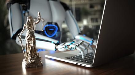 Humanoid Robot Legal Professional Humanoid robot works as a legal professional in a law firm. 3d illustration.