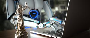 Humanoid Robot Legal Professional Humanoid robot works as a legal professional in a law firm. 3d illustration.