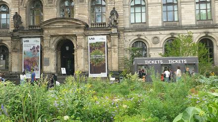 Die Ausstellung „Pollinator Pathmaker“ auf dem Platz vor dem Naturkundemuseum.