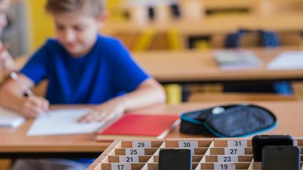 Catalogue with school children phones during school day