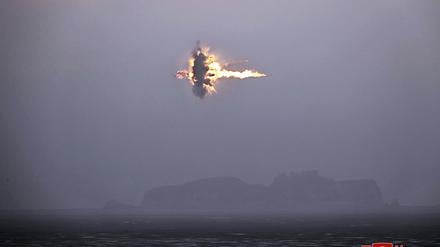 Dieses von der nordkoreanischen Regierung zur Verfügung gestellte Foto zeigt den angeblichen Abschuss eines strategischen Marschflugkörpers. 