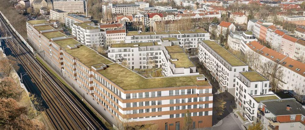 Das Projekt „Staytion“ zwischen Hadlichstraße und S-Bahn-Trasse in Pankow ist auf dem Gelände des Forums Pankow angesiedelt, das abgerissen wird.