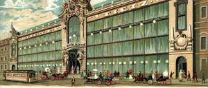 Das Warenhaus von Hermann Tietz in der Leipziger Straße in Berlin auf einer zeitgenössischen Postkarte.