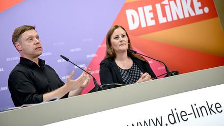Martin Schirdewan, Bundesparteivorsitzende der Partei Die Linke, und Janine Wissler, Bundesparteivorsitzende der Partei Die Linke.