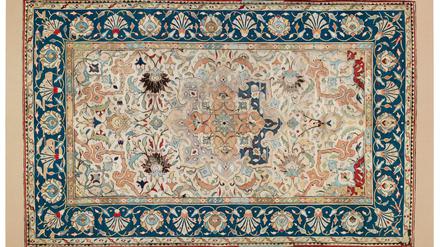 Seidentapisserie aus Kaschan, Iran, aus dem 16. Jahrhundert aus dem Nachlass von Alfred Cassirer.