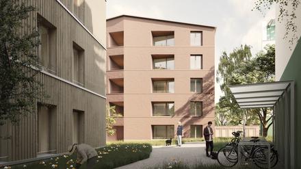 Vorne Holzhaus, hinten Ziegel: So sollen die beiden Häuser später aussehen. 